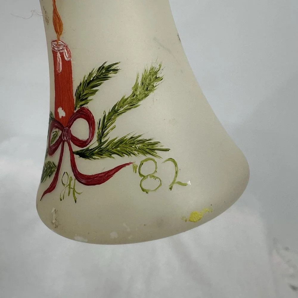 One Antique West German Hand‎ Blown Mercury Glass Bell Ornament Candle Pine Bow